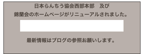 日本らんちう協会西部本部　及び
錦蘭会のホームページがリニューアルされました。
www.nichran-west.net

最新情報はブログの参照お願いします。
